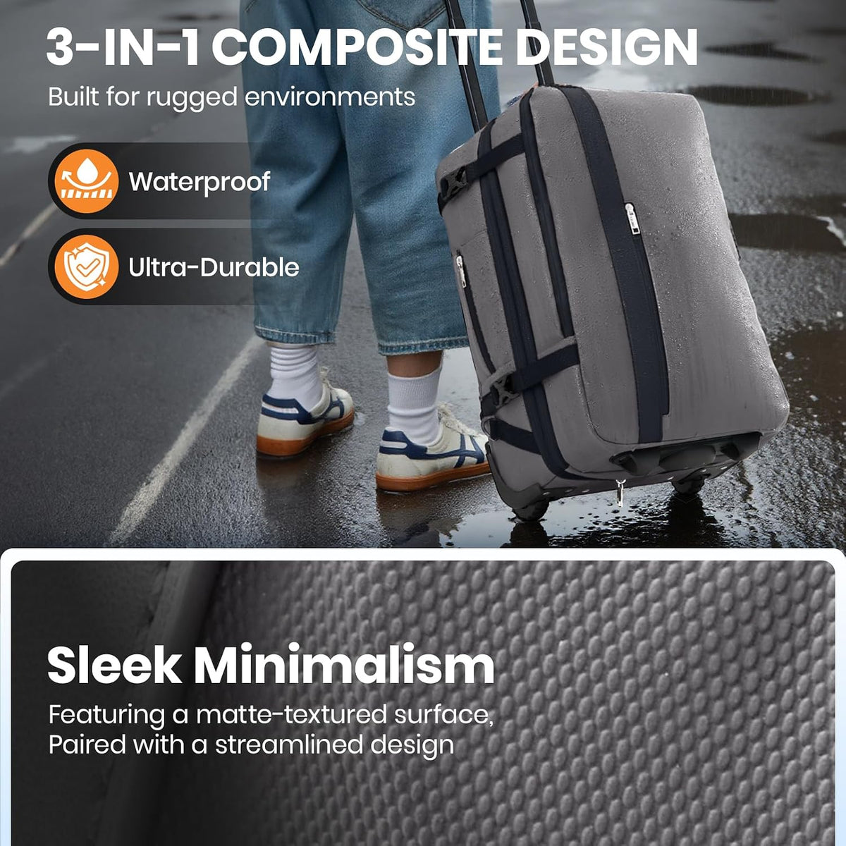 Fanwoli Vacuum Rolling Travel Backpack, Carry On Luggage with TSA Lock & Anti Theft Zipper, 70L Expandable Airbag Backpack with Compression Pump, Waterproof Laptop Bag Ideal for Flight & Business,Grey