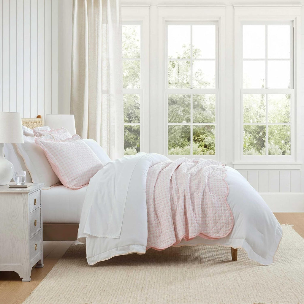 Martha Stewart - King Quilt Set, 100% Soft & Breathable Bedding with a Lightweight Feel for Year Round Comfort, 3 Piece Bed Set with Matching Pillowcases (Olivia Gingham Pink)
