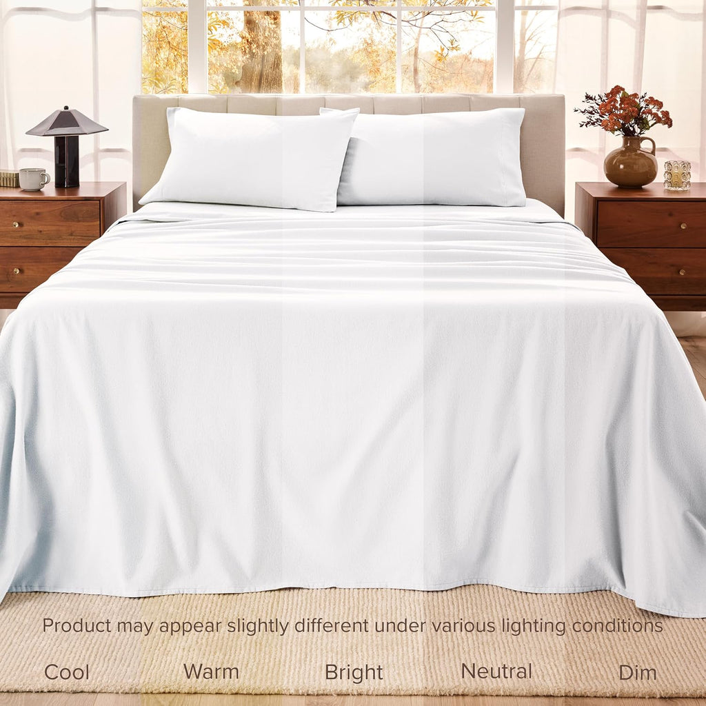 Bare Home Organic Cotton Flannel Sheet Set - Split King Size - 100% Cotton - Double Brushed for Extra Softness & Comfort - Warm, Cozy, and Durable - Breathable - Bed Sheets (Split King, White)