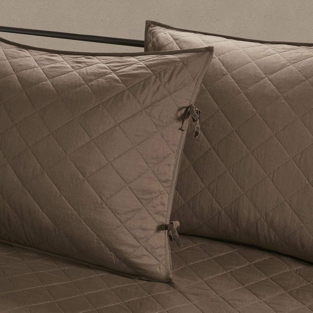 Madison Park Daybed Cover Set - Trendy Design, All Season Luxury Bedding with Bedskirt, Matching Shams, Decorative Pillow, Diamond Quilted Faux Suede Reversible Brown 75'x39' 6 Piece