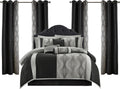 LANCO MODERN LIFESTYLE King Comforter Set, Black Silver, 15 Pieces Room in a Bag, Ultra Soft Jacquard with Patchwork, Luxury Bed Set with Sheets, Curtains, Bed Skirt, Pillow Shams, Cases and Pillows