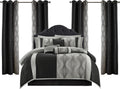 LANCO MODERN LIFESTYLE California King Comforter Set, Black Silver, 15 Pieces Room in a Bag, Jacquard with Patchwork, Luxury Bed Set with Sheets, Curtains, Bed Skirt, Pillow Shams, Cases and Pillows
