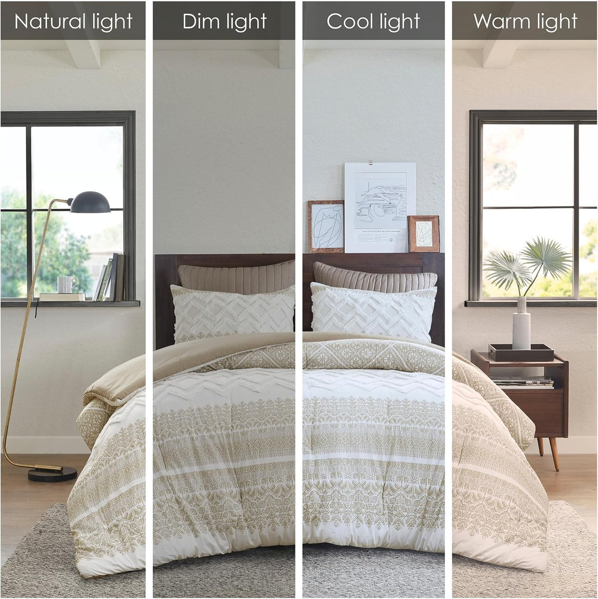 Ink+Ivy King Comforter Set, Chic Chevron Chenille Tufting Accent, Boho Comforters, All Season, Lightweight Cotton Comforter Bedding, 2 Shams, Mila, Cal Taupe 3 Piece