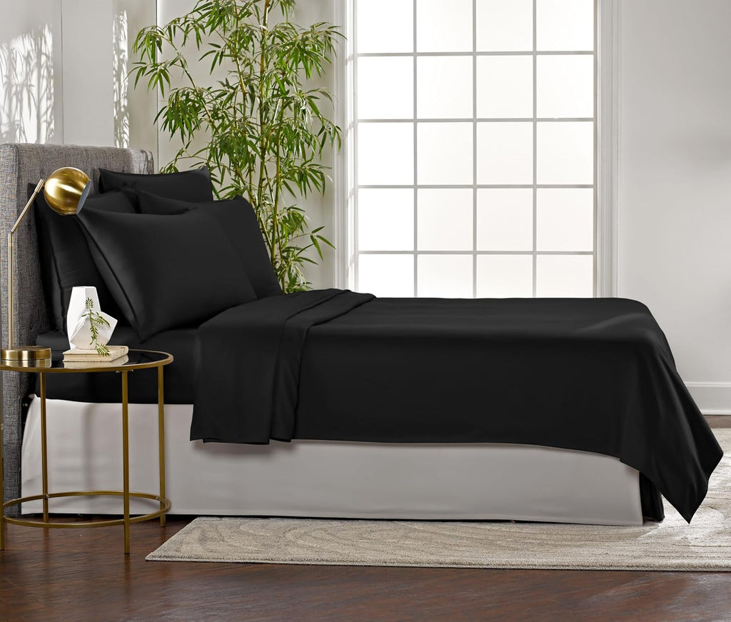 Pure Bamboo King Sheets, Genuine 100% Organic Viscose Derived from Bamboo Bed Sheet Set, Luxuriously Soft & Cooling, Double Stitching, 2 Year Quality Promise (King, Black)