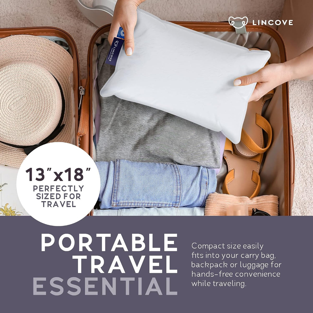 Lincove Canadian Down Feather Travel Pillow Pack of 2 - Luxury Pillows to Support Head, Neck, While Sleeping on Airplanes, Cars, Hotels & Home - Comfortable Vacation Sleeping Essential, 13'x18'