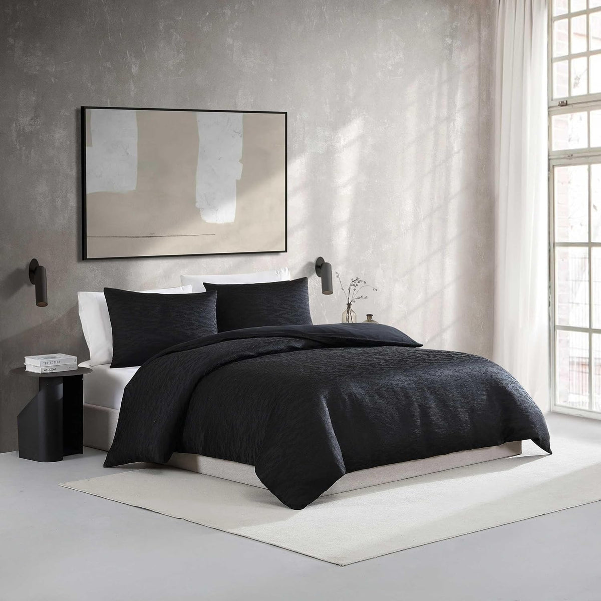 Vera Wang - King Comforter Set, Luxury Bedding Set with Matching Shams, Chic Room Essentials (Illusion Black, King)