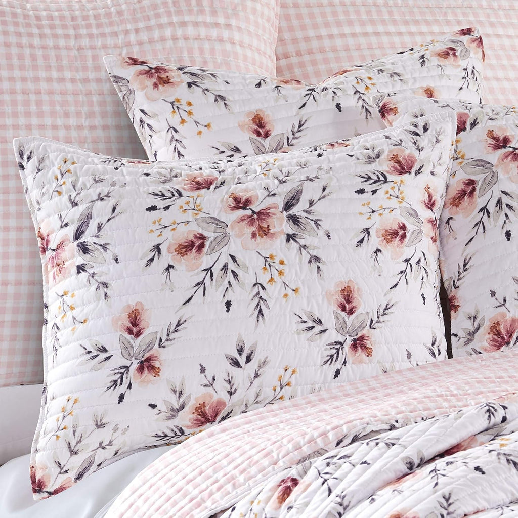 Levtex Home - Adeline Quilt Set - King Quilt and Two King Shams - Floral - Blush Pink and Grey - Quilt (102x86in.) and Shams (20x36in.) - Reversible - Polyester