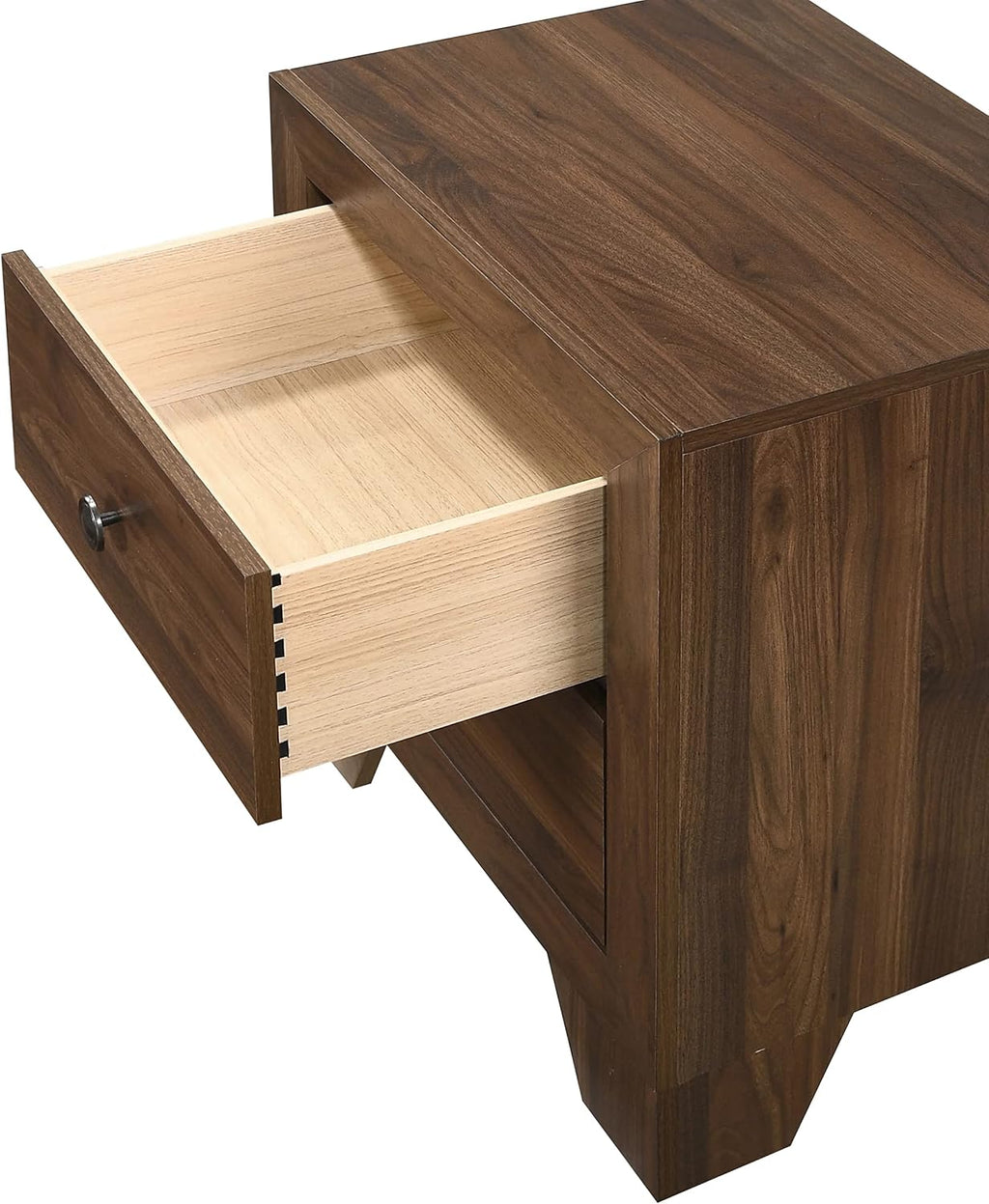 3pc Contemporary Wooden Bedroom Set King Size Panel Bed and 2 Storage Nightstands Brown Cherry Finish
