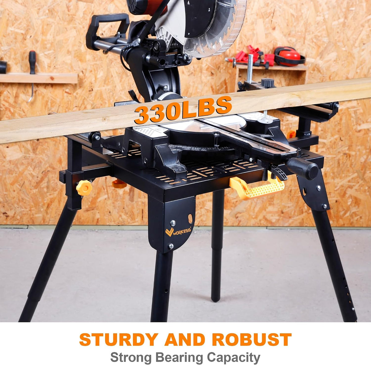 WORKESS Universal Miter Saw Stand with Grid Tabletop 300 lbs Load Capacity 6-Level Height Adjustment Table Saw Stand WK-MS046