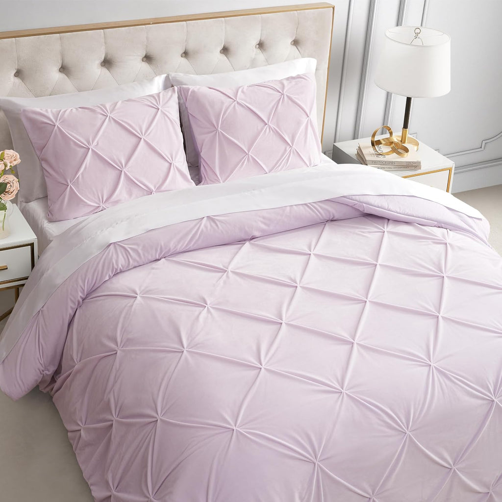 Juicy Couture Kiss Pleat Plush Micromink Lavender Purple Full/Queen Comforter Set - Cozy 3 Piece Bedding Ensemble