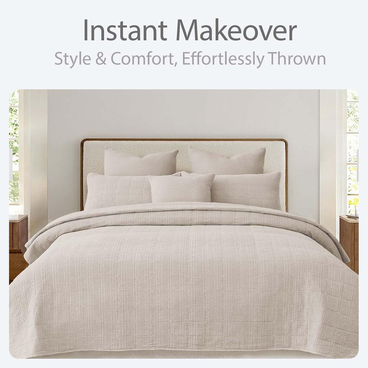 90x92 Queen Size Quilt Set with Pillow Shams Quilted Bedding Cover Ultra Soft Bedspread 3 Pieces Lightweight Soft Blanket for Home Decor,Khaki