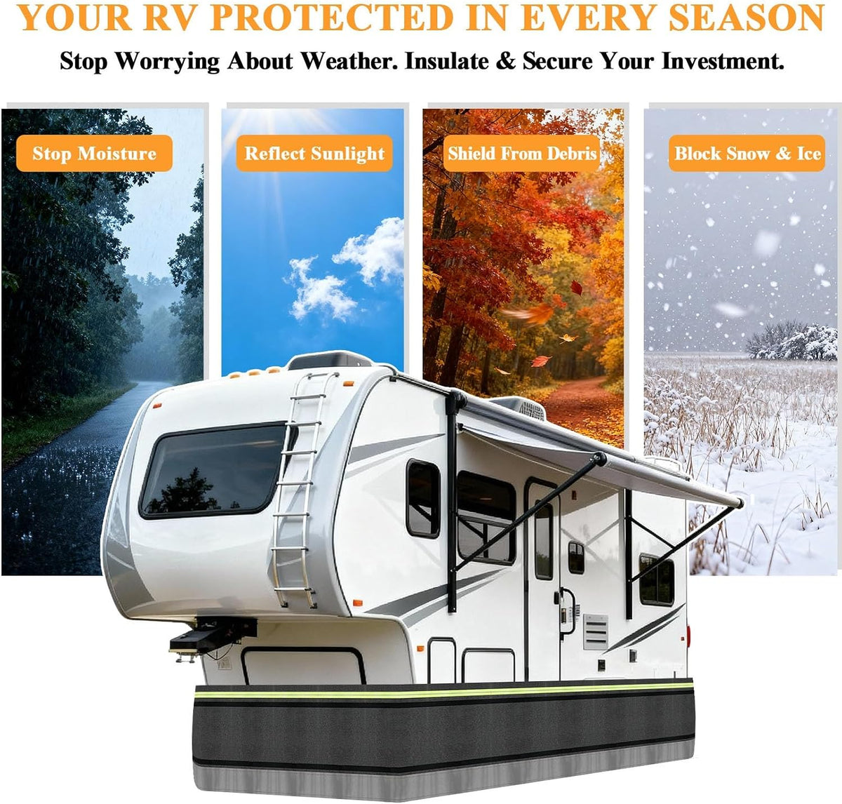 Easy Installation Rv Skirting for Winter, 5th Wheel Camper Skirting, Heavy Duty Polyester Fiber & Stainless Steel Mesh, Rv Cover for Travel Trailer Mobile Convenient Storage L: 43ft