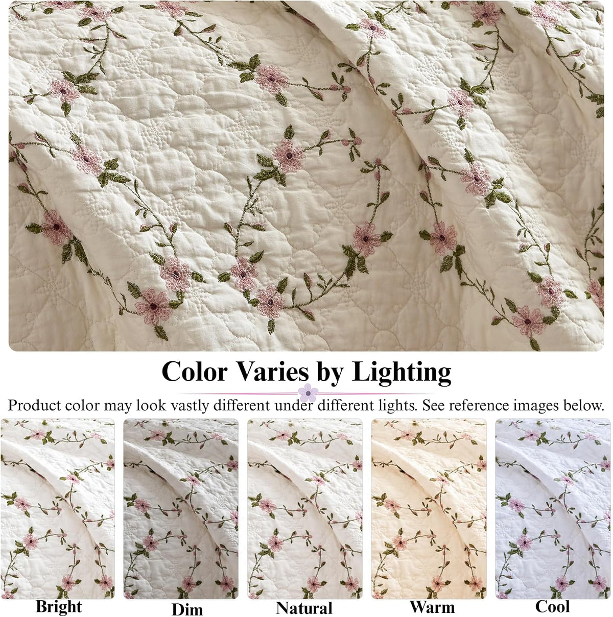 MarCielo 3Pcs Cotton French Country Floral Quilt Bedspread Set Cottagecore Style TC154
