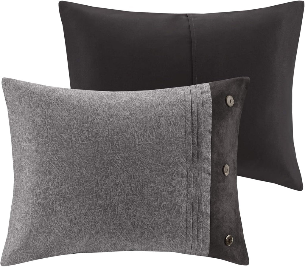 Madison Park Boone Cozy Comforter Set, Faux Suede, Deluxe Hotel Styling All Season Down Alternative Bedding Matching Shams, Decorative Pillow, King (104 in x 92 in), Rustic Grey 7 Piece Dark Grey 7pcs