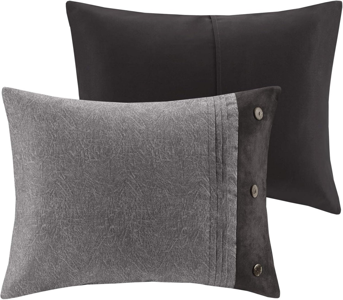 Madison Park Boone Cozy Comforter Set, Faux Suede, Deluxe Hotel Styling All Season Down Alternative Bedding Matching Shams, Decorative Pillow, King (104 in x 92 in), Rustic Grey 7 Piece Dark Grey 7pcs