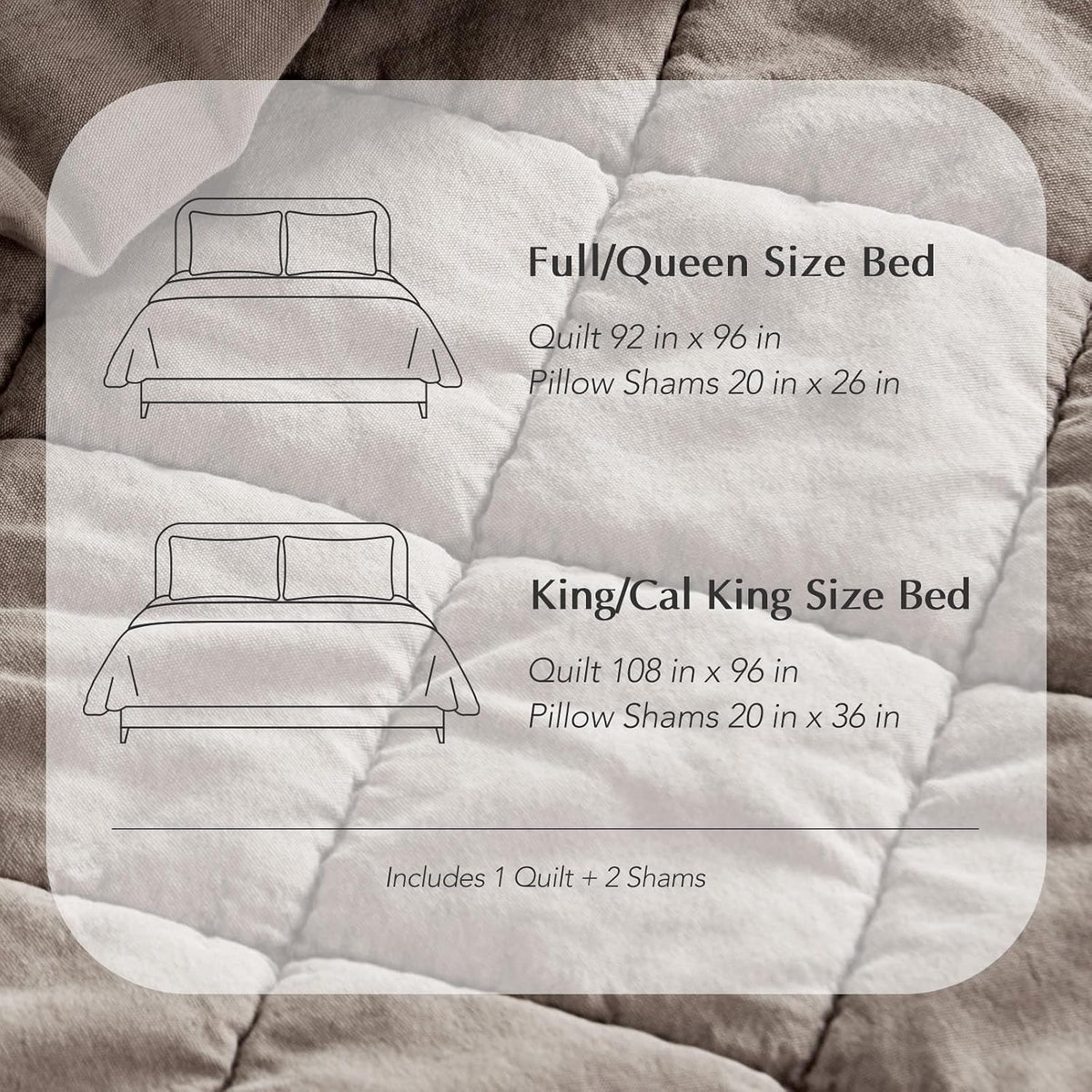 EVERGRACEHOME Stonewashed Cotton Quilt Set King Size, Ultra Soft Oversized Bedspread Coverlet Set, Lightweight Crinkle Box Stitch Bedding Sets for All Season, with 2 Shams, Truffle Taupe Brown