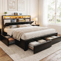 IKIFLY California King Bed Frames with 4 Drawers & Hidden Storage Headboard, Upholstered Cal King LED Platform Bed with Type-C Charging Station, No Box Spring Needed, Wood Slats, Noise Free (Black)
