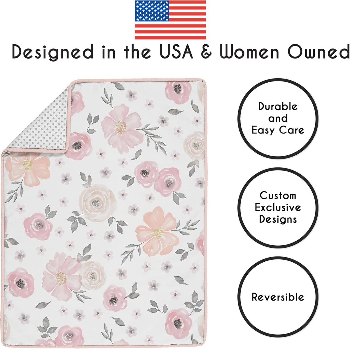 Sweet Jojo Designs 11-Piece Baby Crib Bedding Set (Pink/Grey Boho Floral) for Girls, Infants/Nursery incl. Blanket, Fitted Sheet, Skirt, Diaper Stacker, Valances, Wall Hangings, Toy Bag, Pillow (Rose)