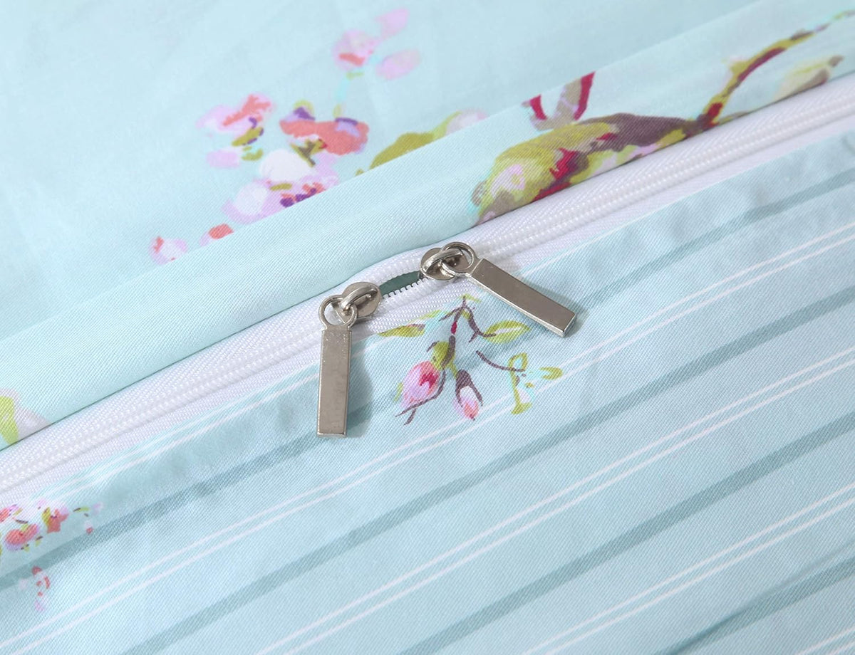 FADFAY Bed in a Bag Set 7-Pieces Shabby Floral Bedding Set Queen Size Premium 100% Cotton Hydrangea French Country Deep Pocket Sheets Zipper Duvet Cover Pillow Shams Set