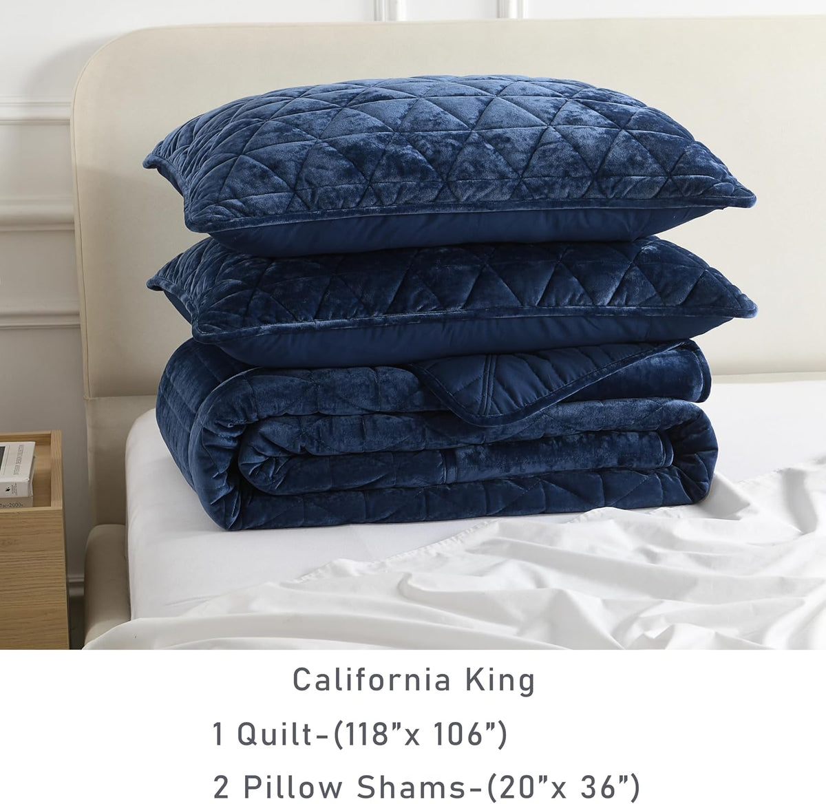 Homzard Velvet California King Size Quilt, Oversized California Comforter Set Navy Blue Bedding Set (118'*106') with 2 Pillow Shams, Patchwork Bedspread Set, Lightweight Bedding Coverlet 3 Piece