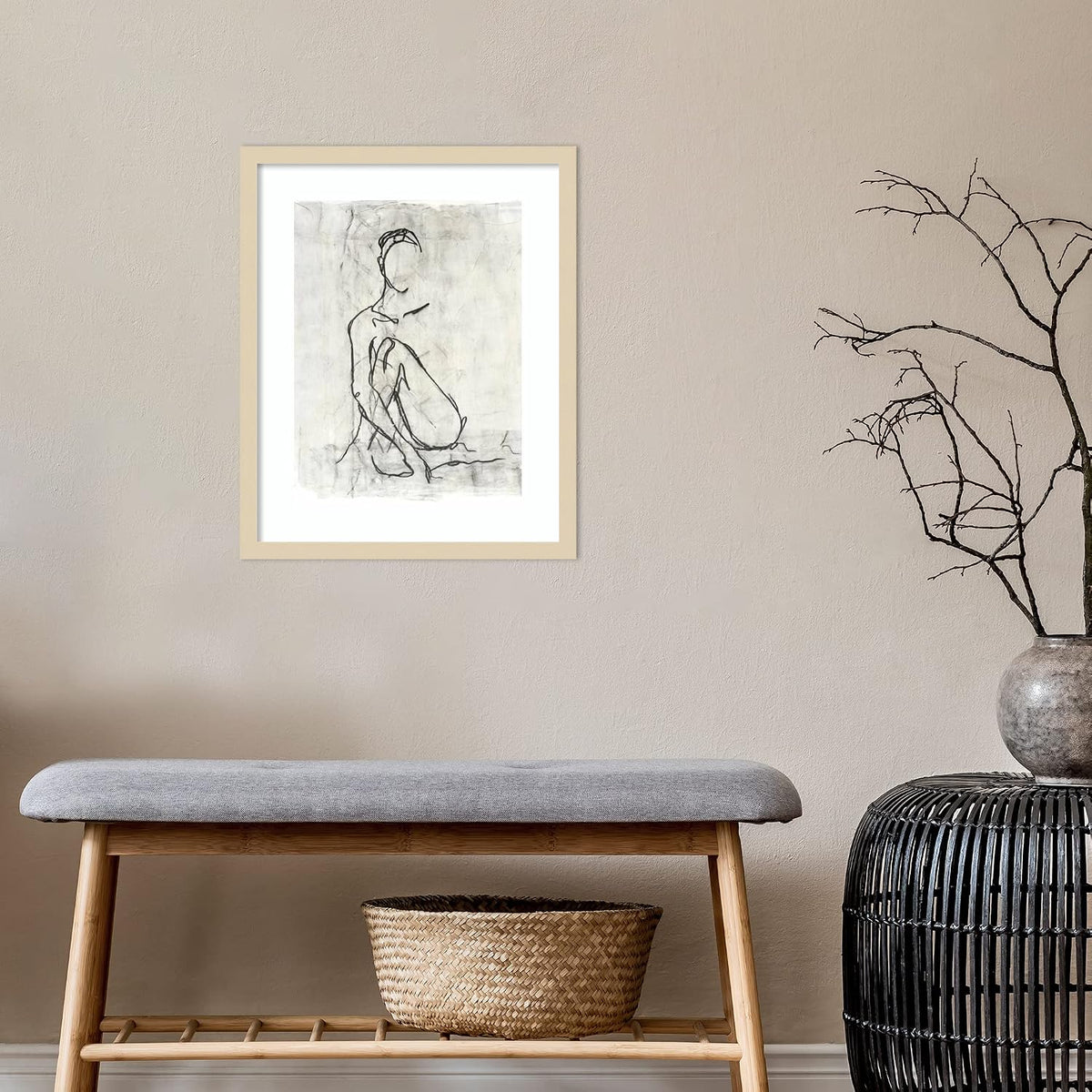 Amanti Art Framed Wall Art Print 21x17 Embellished Nude Contour Sketch II by Ethan Harper, Abstract Wall Art, Modern Contemporary Decor, Small Poster Painting Artwork for Living Room, Bedroom,