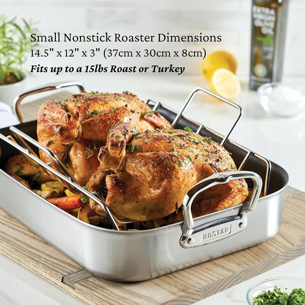 Hestan Provisions – 14.5' Classic Clad Nonstick Roasting Pan with Stainless Steel Rack