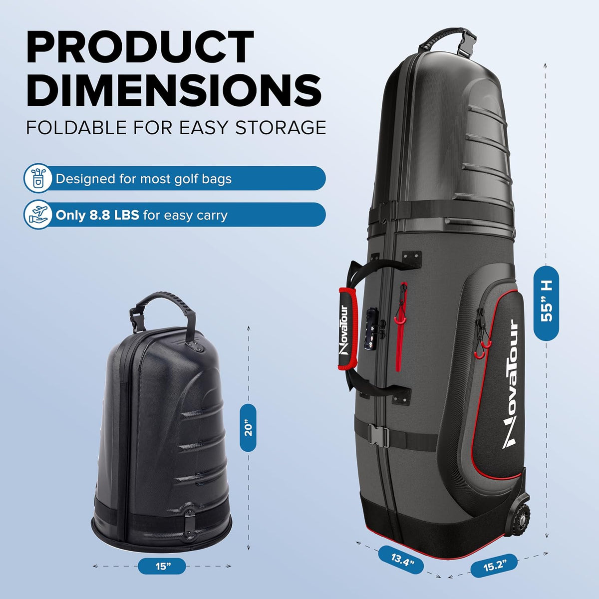 Golf Travel Bag for Airlines: Hard Case Top, Waterproof Zippers, 1680D Oxford Fabric, Built-in TSA Lock, Oversized Tank Wheels, Lightweight – Maximum Club Protection