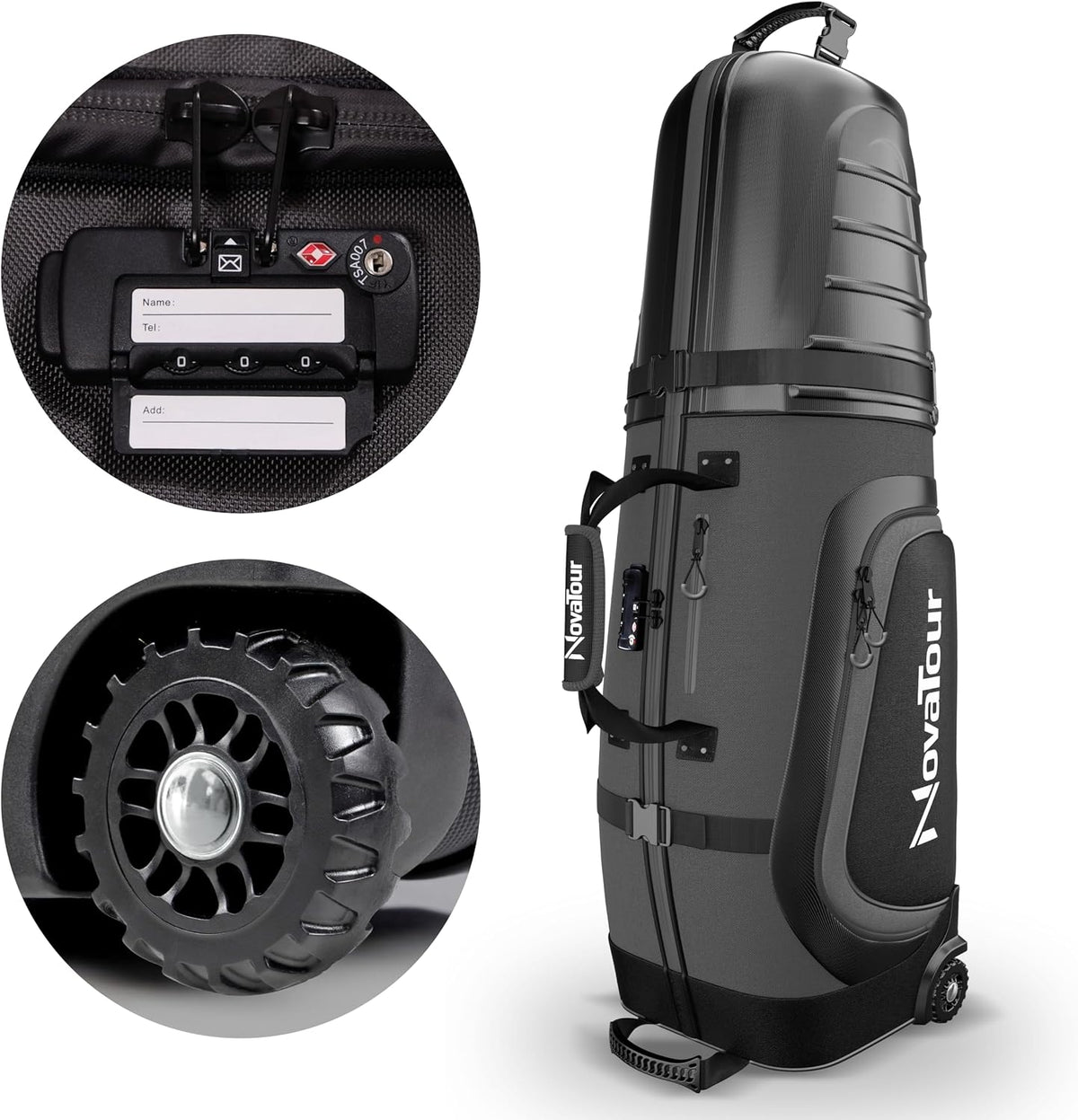 Golf Travel Bag for Airlines: Hard Case Top, Waterproof Zippers, 1680D Oxford Fabric, Built-in TSA Lock, Oversized Tank Wheels, Lightweight – Maximum Club Protection