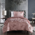Riverbrook Home Turin Crinkle Velvet Comforter Bedding Set, Twin Size, Glam Textured Décor, Blush, 2 Pieces