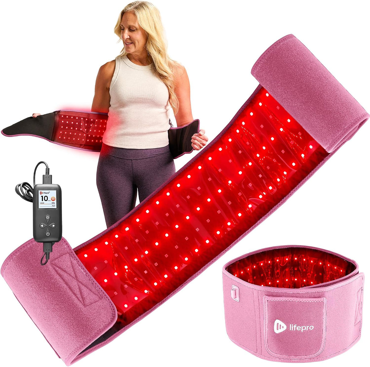 Lifepro Red Light Therapy Belt – Infrared Red Light Therapy for Body, Back Pain and Shoulder - 660nm & 850nm Near Infrared Heating Pad – Adjustable & Portable for Wellness & Relaxation