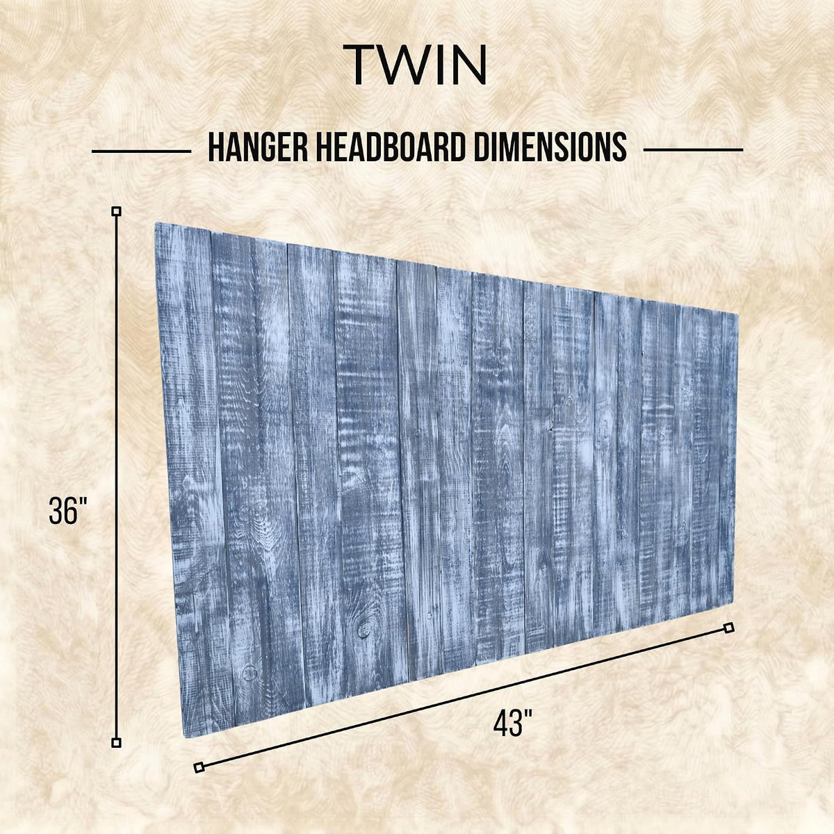 Barn Walls Twin Wood Headboard - Blue Stonewash Farmhouse Design - Wall Mounted Floating Headboard for Twin Bed - Handcrafted Solid Wood - Easy No-Drill Installation