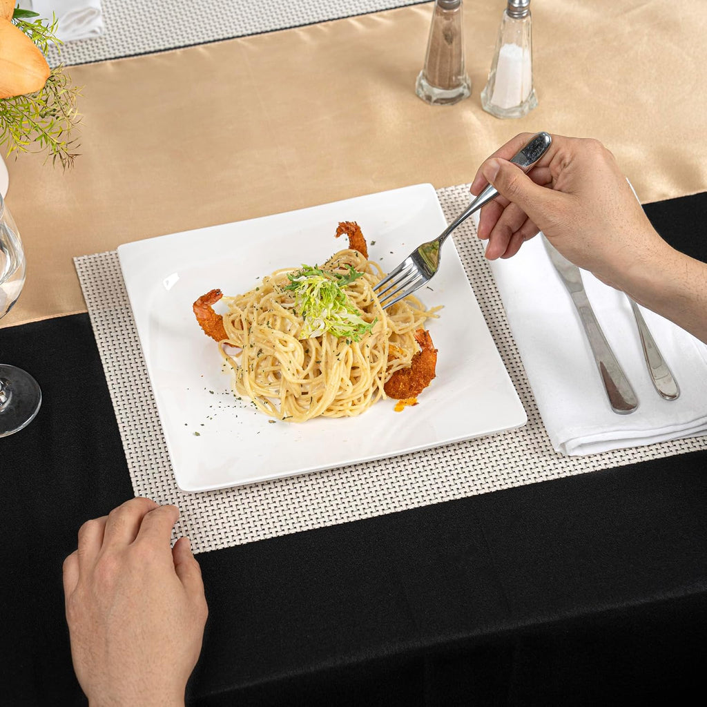 Restaurantware Voga 10 x 10 Inch Serving Plates 10 Square Pasta Plates - Premium Top-Rack DIshwashable White Melamine Serving Platters Serve Appetizers Or Desserts For All Occasions