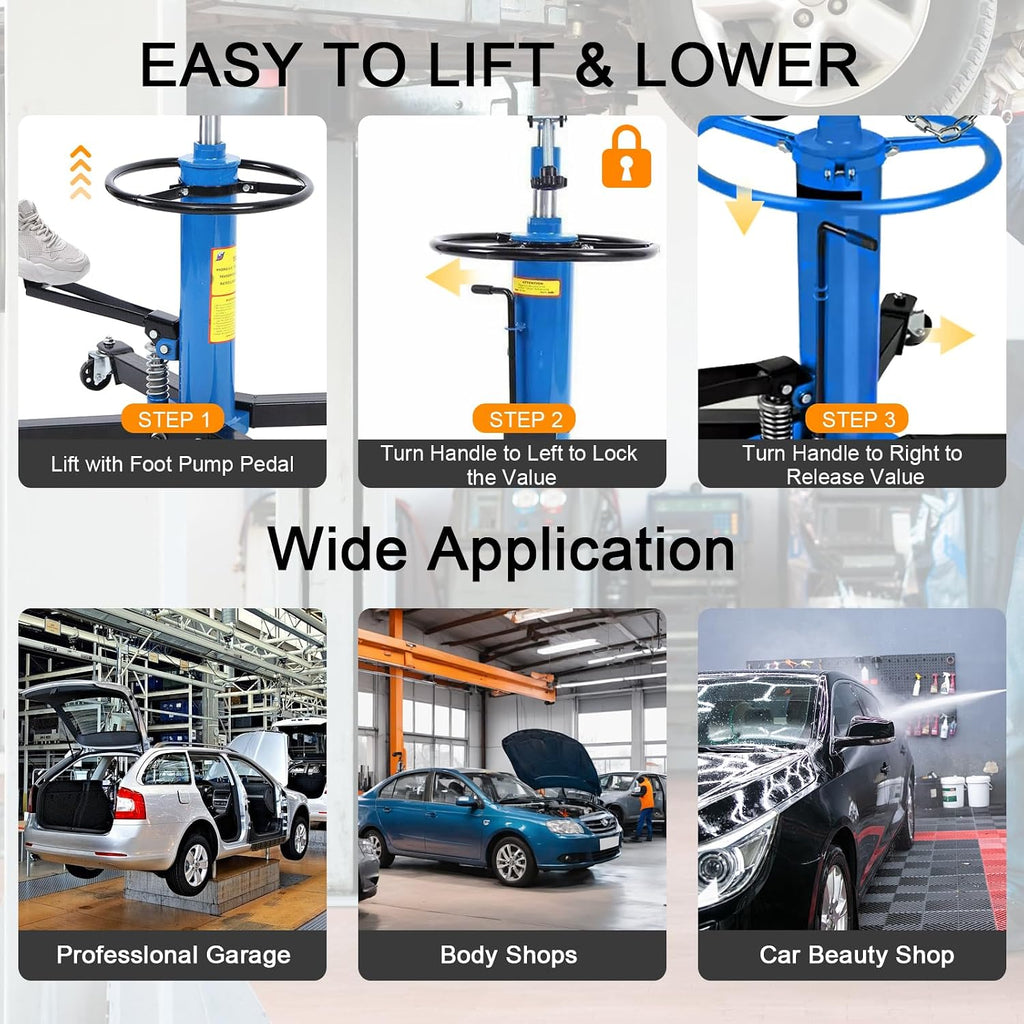 Transmission Jack 1660 lbs/ 0.75 Ton Capacity Hydraulic Telescopic Transmission Jack 34' - 68' Adjustable Height Telescoping Transmission Hydraulic with 360° Swivel Wheels Lift Hoist