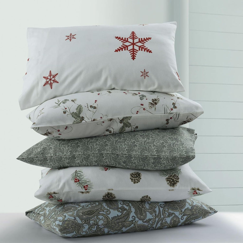 Tribeca Living Portuguese Cotton Flannel Sheets Queen Size - 170-GSM Deep Pocket Bed Sheet Set for Mattresses up to 21 Inches - 4 Piece Ultra-Soft Printed Bedding in Bella Grey