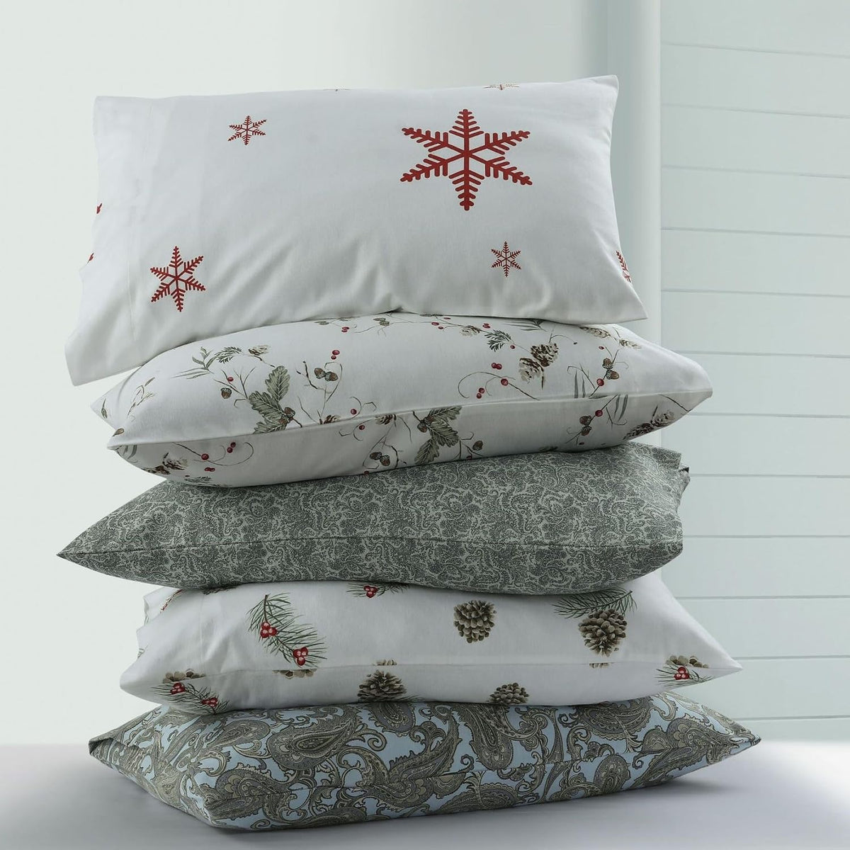 Tribeca Living Portuguese Cotton Flannel Sheets Queen Size - 170-GSM Deep Pocket Bed Sheet Set for Mattresses up to 21 Inches - 4 Piece Ultra-Soft Printed Bedding in Bella Grey
