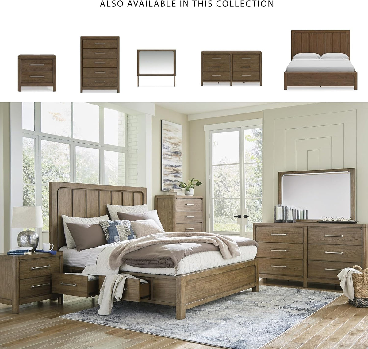 Signature Design by Ashley Cabalynn Modern 4-Drawer California King Platform Bed with Storage, Foundation or Box Spring Not Needed, Light Brown