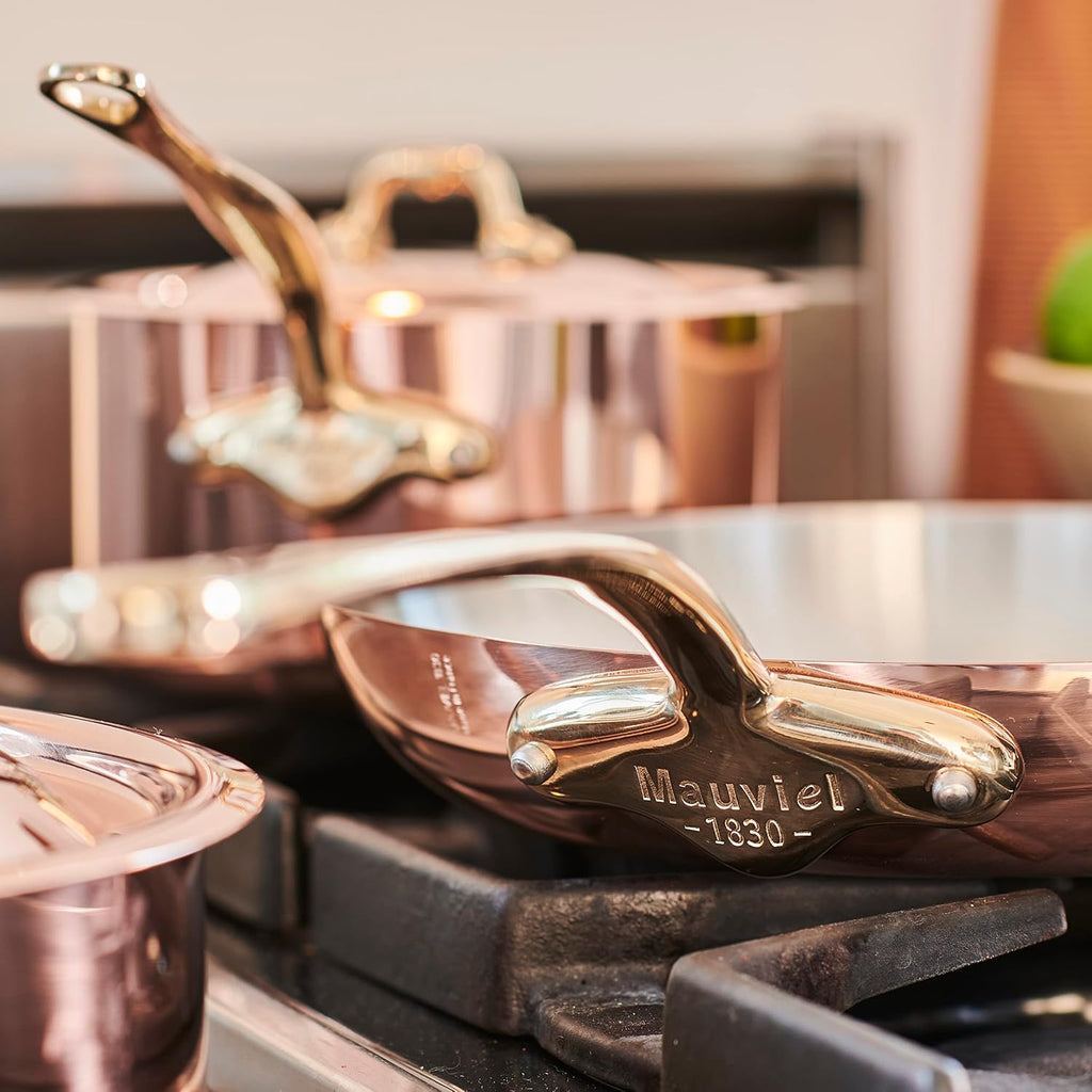 Mauviel M'Heritage 200 B 2mm Polished Copper & Stainless Steel Sauce Pan With Brass Handles, 1.8-qt, Made in France