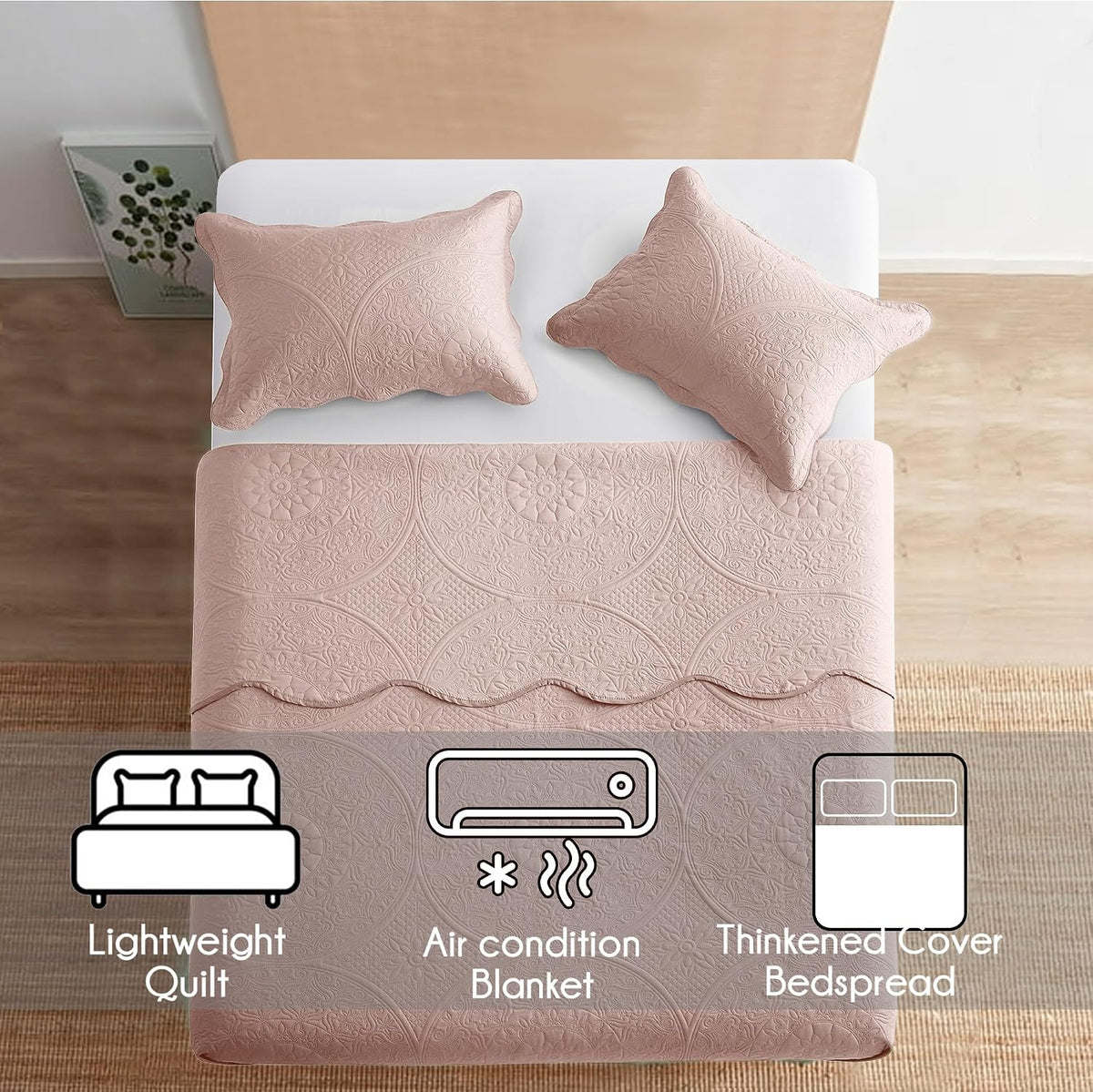 MOONLIGHT20015 10 Pack Twin Quilt Bedding Set (68' x 86') - Bulk Wholesale for Hotels, Guest Bedroom & Airbnbs - Lightweight Microfiber Reversible Floral Embossed Quilts Bedspreads (Baby Pink)