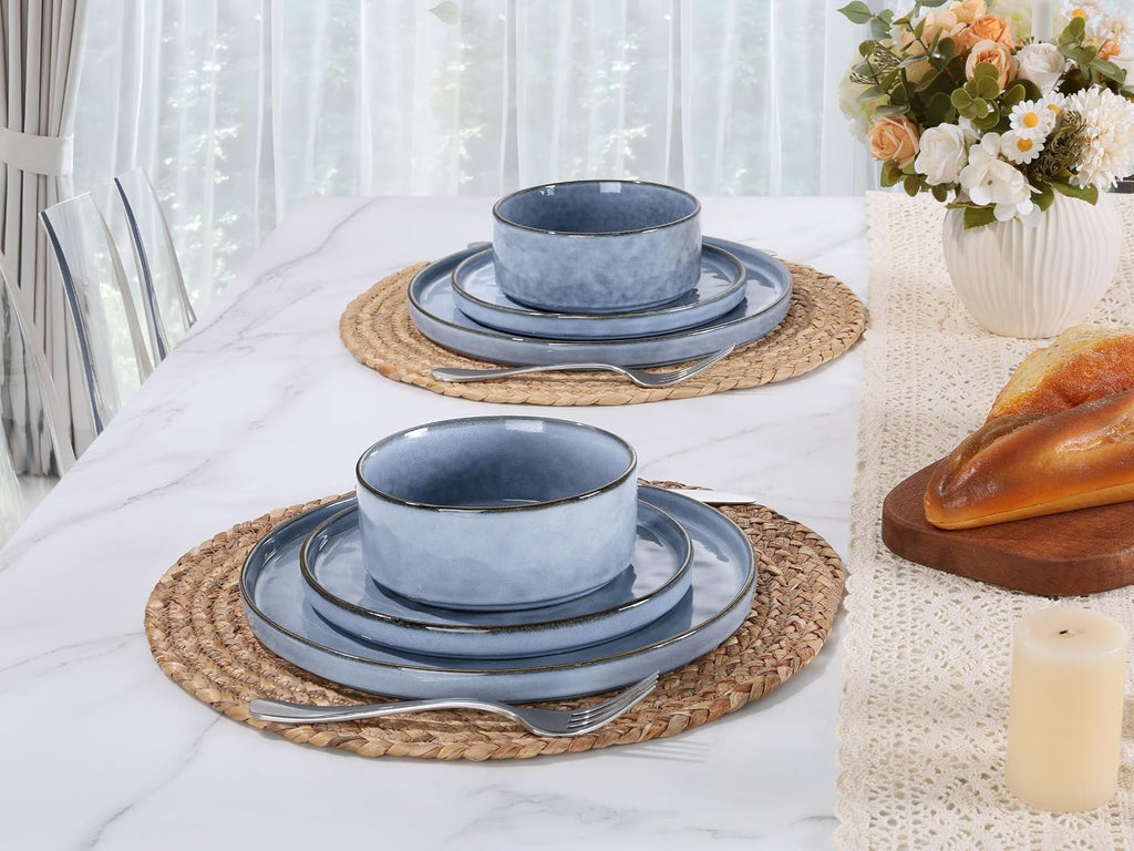 LIANYU 24 Pcs Plates and Bowls Dinnerware Sets for 8, Stoneware Dinner Dish Set, Dishware for Dessert Salad Pasta, Microwave & Dishwasher Safe, Serenity Blue