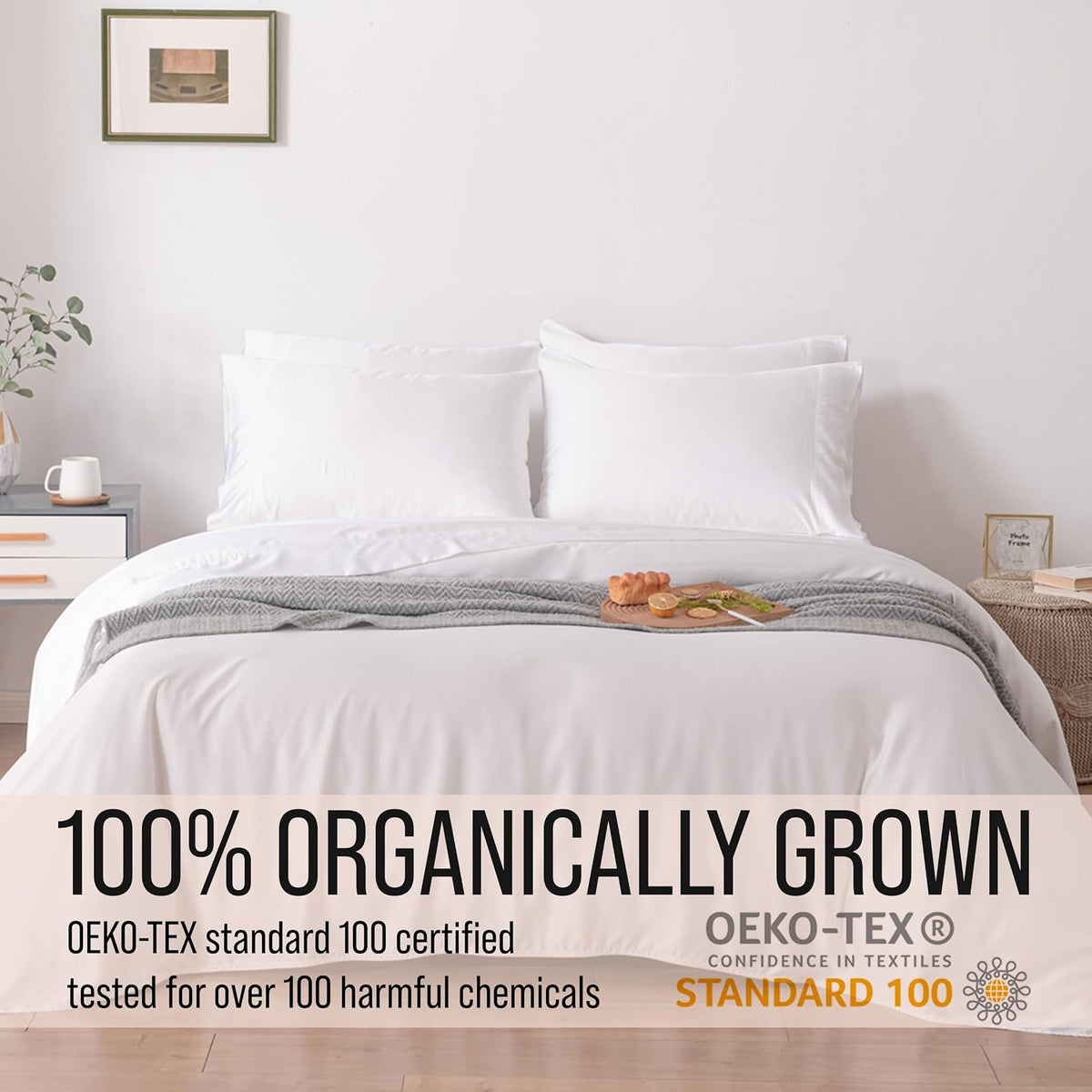 Bella Coterie 6 Piece Luxury Bamboo Viscose California King Size Sheet Set | 100% Organically Grown | Cooling for Hot Sleepers | 18' Deep Pocket | Soft & Hypoallergenic | 4 Pillowcases [White]