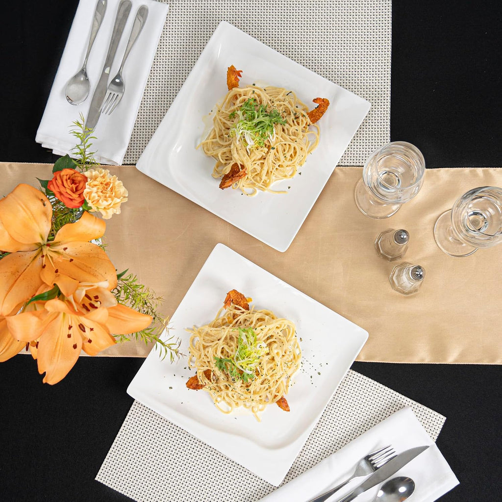 Restaurantware Voga 10 x 10 Inch Serving Plates 10 Square Pasta Plates - Premium Top-Rack DIshwashable White Melamine Serving Platters Serve Appetizers Or Desserts For All Occasions