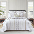 Quilt King Size, 100% Cotton King Quilt Bedding Set, Reversible Boho Striped King Bedspreads Lightweight Comforter Bed Spread King Size for All Season, 3 Pieces, White/Brown/Grey