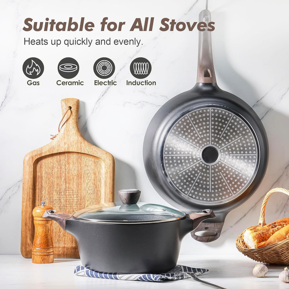 SENSARTE 20 Pcs Pots and Pans Set Nonstick, Induction Cookware Sets,1.5 Quart Nonstick Sauce Pan with Lid,Non stick Saucier Pan, Induction Comptable, PFOA Free
