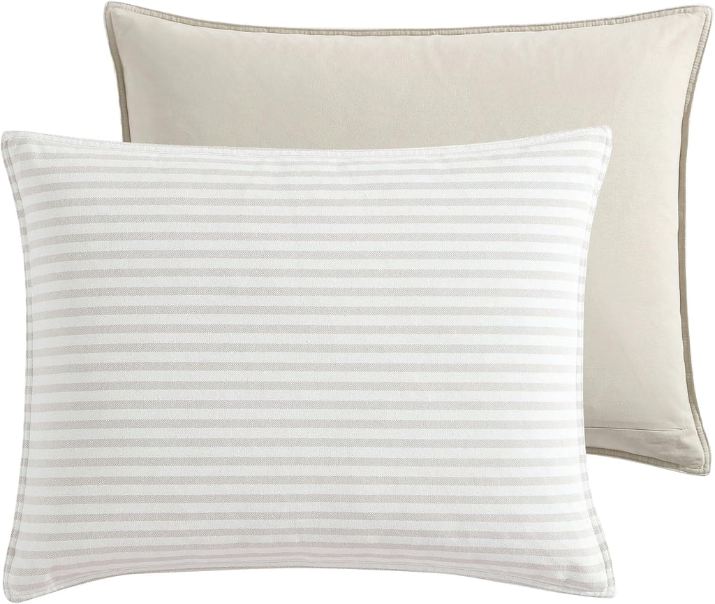 Nautica - King Comforter Set, Reversible Cotton Bedding with Matching Shams, Medium-Weight, Oeko-Tex Certified (Saybrook Beige)