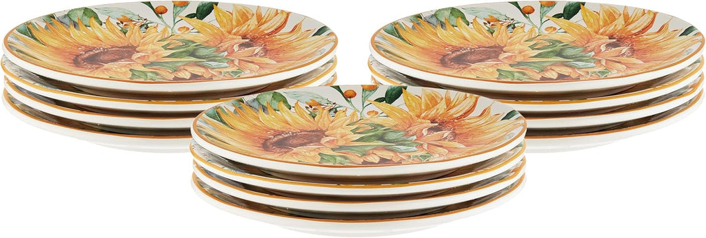 Certified International Sunflower Fields 9' Salad/Dessert Plates, Multi Colored, Medium, Set of 4 (Pack of 3)
