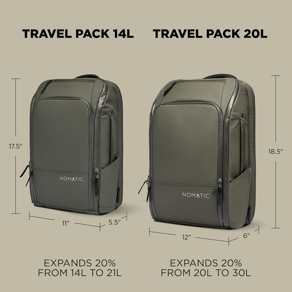 NOMATIC 20L Travel Pack - Mens Travel Backpack - Expandable to 30L - Water Resistant Daypack - TSA-Ready - Lightweight Business Traveling Backpack for Men - 16' Laptop Compartment