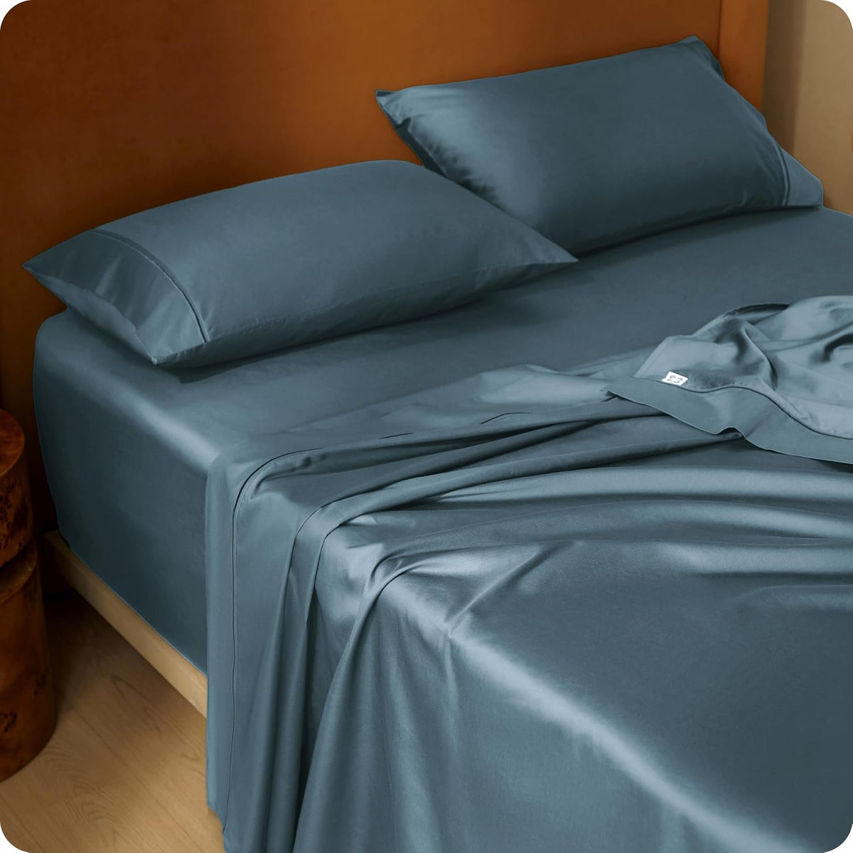 Bedsure 100% Giza Egyptian Cotton Sheets King Size - Luxury Hotel Sheets 18' Deep Pocket with 4 Corner Straps, PureWoven Soft & Beathable Sateen Weave Bedsheets (Dusty Blue,King)