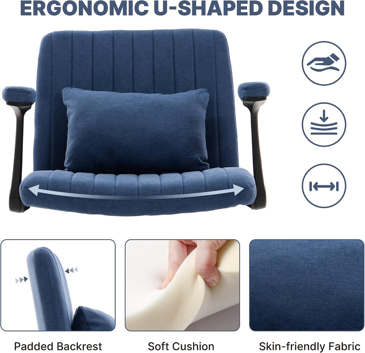 Ergonomic Cross Legged Chair with Wheels,360° Swivel Meditation Chair,ADHD Chair, Criss Cross Desk Chair with Lumbar Support and Adjustable Stool, (Wide seat Cushion, Blue)