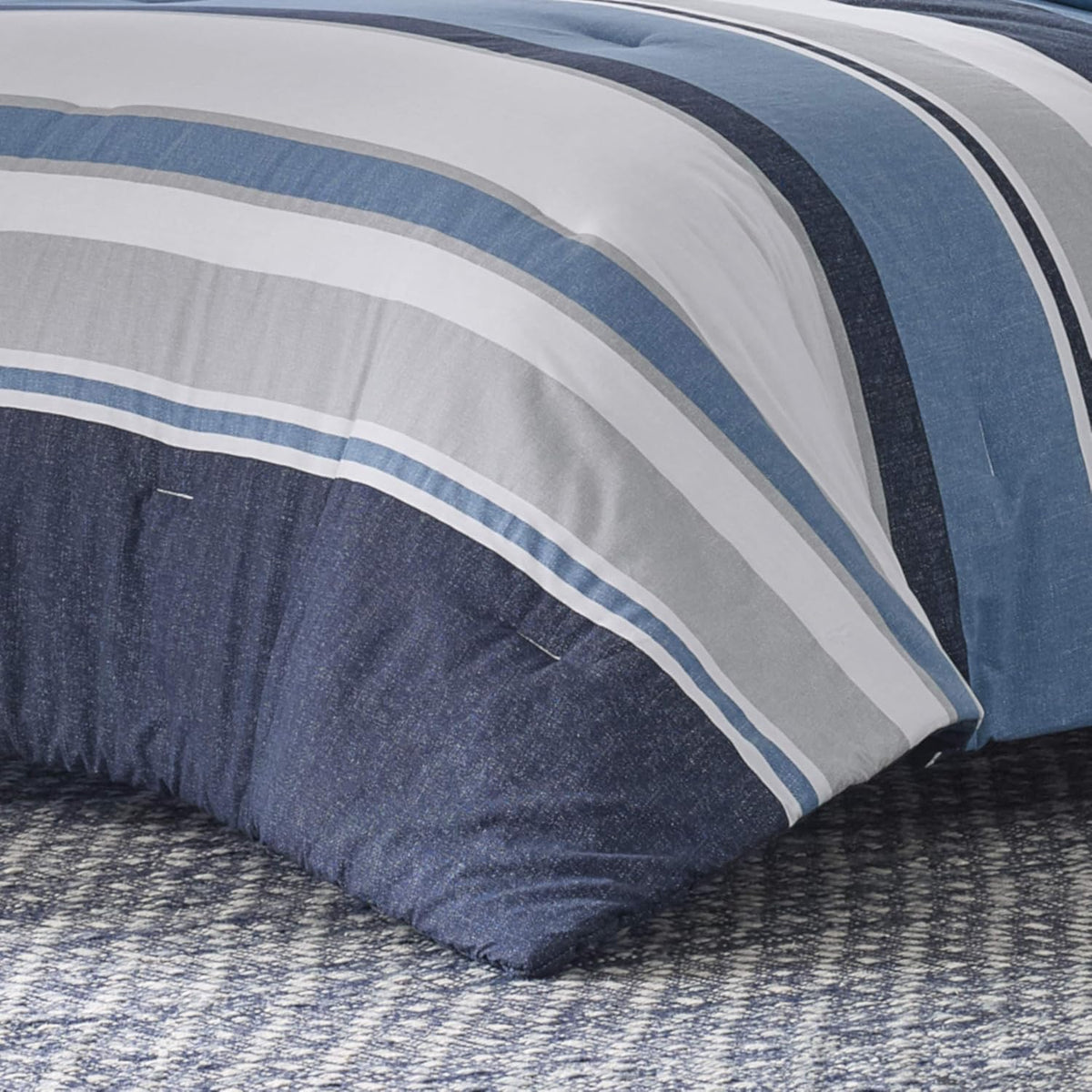 Nautica - Queen Comforter Set, Cotton Reversible Bedding with Matching Shams & Bonus Decorative Pillows (Westport Navy, Queen)