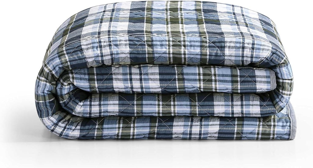 Tommy Hilfiger - Queen Quilt Set, Soft Cotton w/Breathable Feel, Lightweight Bedding for Year Round Comfort, 3 Piece Bed Set w/Matching Pillowcases (Bleecker Plaid Blue)